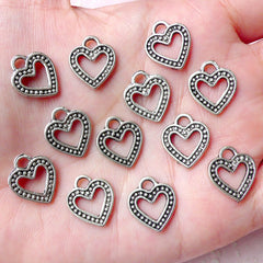 Heart Charms (12pcs) (12mm x 14mm / Tibetan Silver / 2 Sided) Metal Findings Pendant Bracelet Earrings Zipper Pulls Bookmark Keychain CHM790
