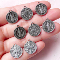 Saint Benedict's Medal Charms w/ Jesus Cross (8pcs) (13mm x 15mm / Tibetan Silver / 2 Sided) Pendant Bracelet Zipper Pulls Bookmark CHM798
