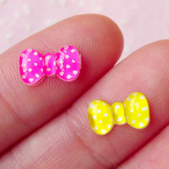 CLEARANCE Tiny Bow Bowtie Cabochon w/ Polka Dot Pattern (2pcs / 10mm x 6mm) Fake Miniature Cupcake Topper Earring Making Nail Art Decoration NAC138