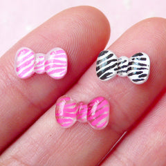 CLEARANCE Tiny Bow Bowtie Cabochon Set w/ Zebra Pattern (3pcs / 10mm x 6mm) Fake Miniature Cupcake Topper Earring Making Nail Art Decoration NAC140