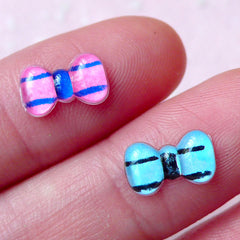 Tiny Bow Bowtie Cabochon w/ Stripe Pattern (2pcs / 10mm x 6mm) Fake Miniature Cupcake Topper Earring Making Nail Art Decoration NAC141