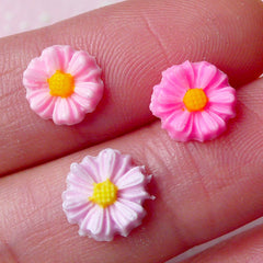 Coneflower / Feverfew / Chrysanthemum Flower Cabochon (3pcs) (8mm) Fake Miniature Cupcake Topper Earrings Making Nail Art Decoration NAC149