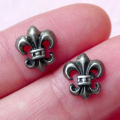 Tiny Fleur De Lis Cabochon (2pcs) (9mm x 10mm / Black Silver) Earrings Making Nail Art Nail Decoration Scrapbooking NAC166