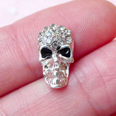 CLEARANCE Tiny Skull Head Cabochon w/ Clear Rhinestones (1pc / Silver) Skeleton Nail Art Nail Deco Earrings Making Fake Mini Cupcake Topper NAC151