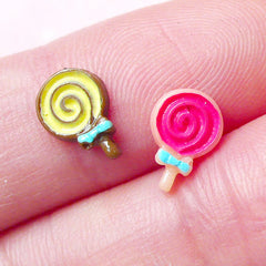 Miniature Sweets Lollipop (2 pcs) Kawaii Dollhouse Sweets Mini Candy Deco Earrings Making Fake Cupcake Topper Nail Art Decoration NAC156