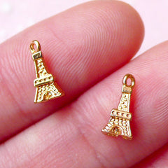 Tiny 3D Paris Tower Cabochon (2pcs) (Gold Plated) Mini Tower Charms Fake Miniature Cupcake Topper Earrings Making Nail Art Decoration NAC161