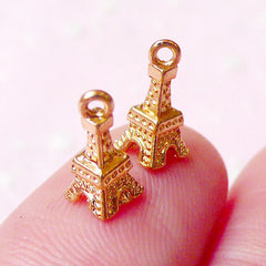 Tiny 3D Paris Tower Cabochon (2pcs) (Gold Plated) Mini Tower Charms Fake Miniature Cupcake Topper Earrings Making Nail Art Decoration NAC161