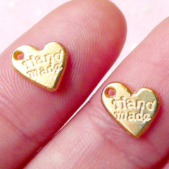 Tiny Handmade Tag Cabochon / Charms in Heart Shape (2pcs) (8mm / Gold) Nail Art Decoration Earrings Making Fake Mini Cupcake Topper NAC170