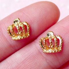 Tiny Crown Cabochon (2pcs) (8mm / Gold) Kawaii Fake Miniature Cupcake Topper Jewelry Making Nail Art Nail Decoration Scrapbooking NAC172