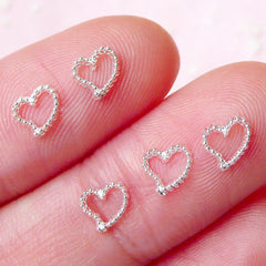Tiny Heart Cabochon Set (Silver) (5pcs) Fake Miniature Cupcake Topper Nail Art Decoration Scrapbooking NAC179