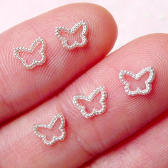 Tiny Butterfly Cabochon Set (Silver) (5pcs) Fake Miniature Cupcake Topper Nail Art Decoration Scrapbooking NAC181