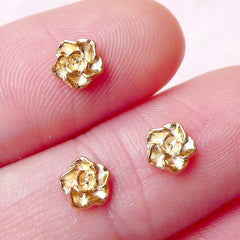 Tiny Rose Cabochon (3pcs) (5mm / Gold) Nail Art Nail Decoration Earrings Making Fake Miniature Flower Cupcake Topper Floral Cabochon NAC168