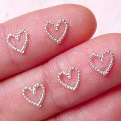 Tiny Heart Cabochon Set (Silver) (5pcs) Fake Miniature Cupcake Topper Nail Art Decoration Scrapbooking NAC180