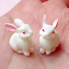 Kawaii 3D Rabbit Bunny Cabochon (2pcs) Phone Case Decoden Scrapbooking Whimscial Jewelry Making Animal Cabochon Fake Cupcake Topper CAB348