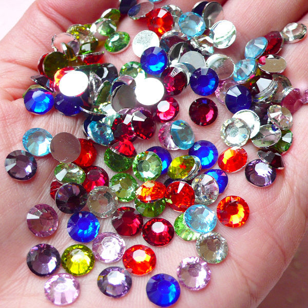 6mm Resin Round Faceted Rhinestones Mix (250 pcs) Decoden Kawaii Cell Phone Deco Scrapbooking Nail Art Nail Decoration RHM025