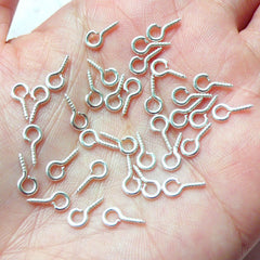 Eye Hook Screw / Screw Eye Pins / Screw Hook Bails / Screw Eye Bails (4mm x 9mm / 50pcs / Light Silver) Jewelry Findings Charm Pendant Making F123