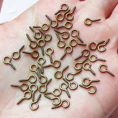 CLEARANCE Screw Eye Bails / Screw Eye Pins / Eyehooks / Screw Hook Bails (4mm x 9mm / 50 pcs / Antique Bronze) Jewelry Findings Pendant Making F121