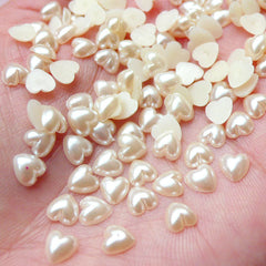 CREAM WHITE Heart Shaped Flat Back Faux Pearl Cabochons (Around 60 pcs) (5mm) PES70