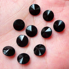 CLEARANCE 10 pcs of BLACK Conical End Rhinestones Faceted Tip End Cabochons (8mm) RHE077