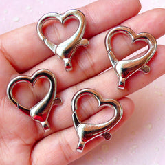 Big Parrot Clasp in Heart / Lobster Clasps (22mm x 26mm / 4 pcs / Silver) Trigger Hooks Key Holder Keychain Keyring Connector F125