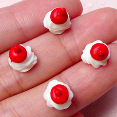 Whipped Cream w/ Red Cherry Cabochons (4pcs / 8mm x 10mm / 3D) Kawaii Fruit Toppings Dollhouse Ice Cream Sundae Icecream Parfait FCAB240