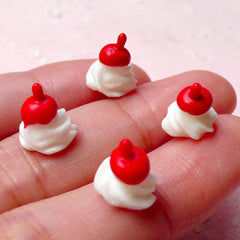 Whipped Cream w/ Red Cherry Cabochons (4pcs / 8mm x 10mm / 3D) Kawaii Fruit Toppings Dollhouse Ice Cream Sundae Icecream Parfait FCAB240