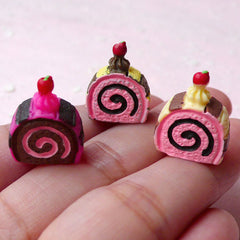 CLEARANCE Miniature Swiss Roll Cabochon Mix (3pcs / 15mm x 17mm / 3D) Dollhouse Sweets Sponge Cake Roll Jelly Roll Cream Roll Kawaii Decoden FCAB247