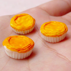 Kawaii Dollhouse Egg Tart Cabochon (3pcs / 13mm / 3D) Faux Miniature Sweets Mini Custard Tart Decoden Doll Food Kitsch Jewellery FCAB250