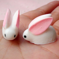 Snow Rabbit Cabochon (2pcs / 20mm x 15mm / 3D) Animal Bunny Cabochons Cell Phone Deco Dust Plug Whimscial Jewelry Fake Cupcake Topper CAB349