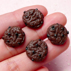 Chocolate Chip Cookie Cabochons (4pcs / 15mm / Flat Back) Kawaii Biscuit Cabochon Dollhouse Sweets Faux Miniature Food Decoden FCAB254