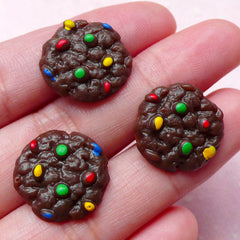 Cookie Cabochon w/ Colorful Chocolate Chips (3pcs / 17mm / Flat Back) Kawaii Dollhouse Sweets Fake Biscuit Miniature Cookie Decoden FCAB251