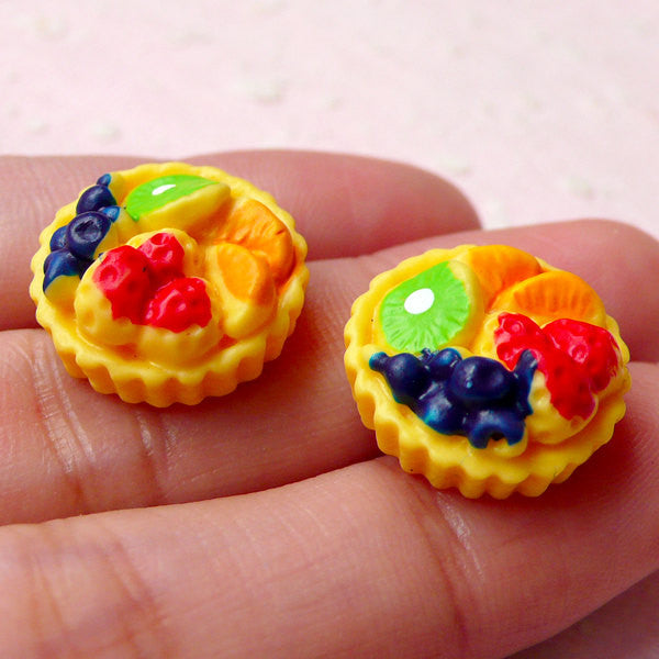 Miniature Fruit Tart Cabochons (2pcs / 16mm / Flat Back) Dollhouse Food Sweets Decoden Whimsical Cellphone Deco Kawaii Scrapbooking FCAB262