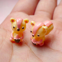 Squirrel Cabochons (2pcs / 10mm x 13mm x 16mm / 3D) Kawaii Dust Plug Making Decoden Cell Phone Deco Miniature Amimal Kitsch Jewelry CAB351