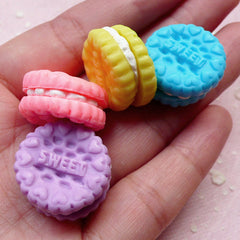 Miniature Sweet Cookie Biscuit Cabochon (4pcs / 20mm / Pastel Color / 3D) Kawaii Fimo Food Jewelry Polymer Clay Decoden Fairy Kei FCAB272