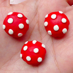 Red Mushroom Bun Cabochons (3pcs / 18mm x 13mm / 3D) Kawaii Dollhouse Food Cute Miniature Sweets Decoden Kitsch Jewelry Scrapbooking FCAB273