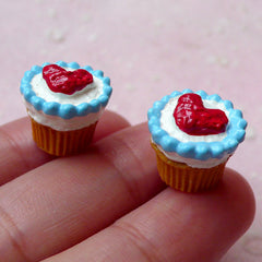 Heart Cupcake Cabochons (2pcs / 13mm x 12mm / 3D) Phone Case Deco Kawaii Earphone Plug Making Fake Miniature Sweets Dollhouse Food FCAB267