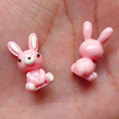 Pink Rabbit / Pink Bunny Cabochon (2pcs / 10mm x 18mm x 11mm / 3D) Kawaii Earphone Plug Making Dollhouse Amimal Miniature Garden CAB352
