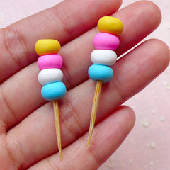 CLEARANCE Colorful Miniature Skewer Cabochons (2pcs / 8mm x 43mm / 3D) Kawaii Polymer Clay Dollhouse Food Cute Decoden Whimsical Scrapbooking FCAB271