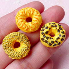 Miniature Donut Doughnut Cabochon Mix (3pcs / 17mm x 6mm / Flat Back) Kawaii Dollhouse Sweets Cute Phone Case Deco Whimsical Jewelry FCAB274