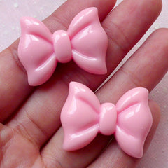 Cute Bowtie Cabochon (2pcs / 30mm x 23mm / Pink / Flat Back) Cell Phone Deco Decoden Scrapbooking Kawaii Kitsch Jewellery Ring Making CAB356