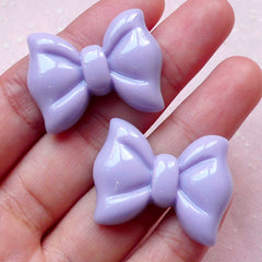 Kawaii Bow Cabochon (2pcs / 30mm x 23mm / Purple / Flat Back) Phone Case Deco Decoden Scrapbooking Cute Whimsical Jewelry Ring Making CAB355