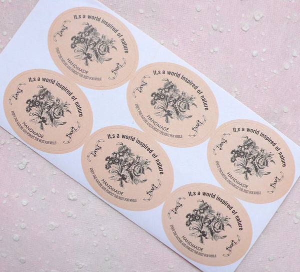 Handmade Sticker w/ Floral Flower Pattern (18pcs) Seal Sticker Handmad ...