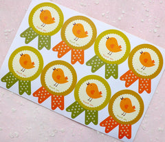 Thank You Sticker w/ Chicken Drawing in Badge Shape (16pcs) Seal Sticker Cute Gift Wrap Kawaii Product Packaging Scrapbooking Collage S209