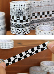 Kawaii Deco Tape / Black and White PVC Tape (1 pc BY RANDOM) Cute Scrapbooking Card Making Gift Wrap Product Packaging Party Diary Deco WR12