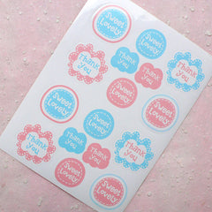 Cute Thank You Sticker (16pcs / Baby Blue & Pink) Baby Shower Favor Seal Gift Wrap Thank You Label Product Packaging Party Favor Seal S214