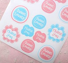 Cute Thank You Sticker (16pcs / Baby Blue & Pink) Baby Shower Favor Seal Gift Wrap Thank You Label Product Packaging Party Favor Seal S214