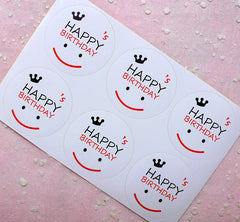 Happy Birthday Sticker w/ Crown and Smile (18pcs) Cute Birthday Party Gift Seal Sticker Kawaii Gift Wrap Gift Packaging Customize Label S215