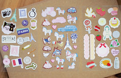 Cute Stickers (3 Sheets / Travel Paris Animal Sweets) Scrapbooking Diary Decoration Kawaii Collage Gift Wrapping Favor Seal Home Decor S240