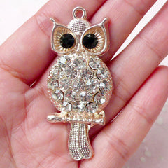 Bling Bling Owl Cabochon / Charm with Rhinestones (24mm x 56mm) Animal Bird Decoden Handbag Charm Pendant Keychain Keyring Making CAB361