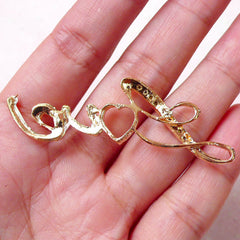 Love Cabochon / Charm with Rhinestones (58mm x 17mm) Wedding Favor Valentines Day Gift Decoration Keyring Key Charm Purse Zipper Pull CAB363